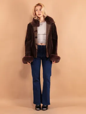 Vintage 90's Women Sheepskin Jacket in Brown