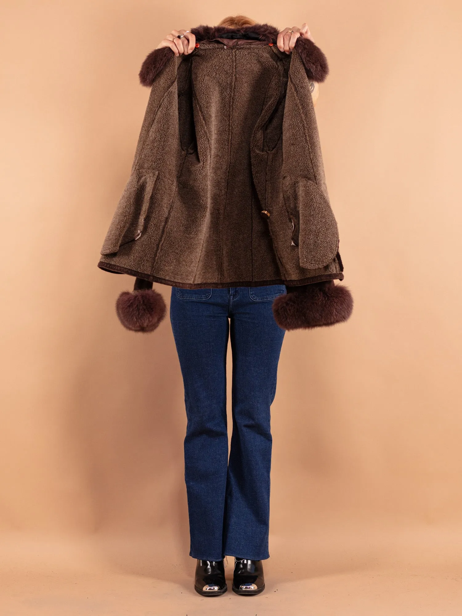 Vintage 90's Women Sheepskin Jacket in Brown