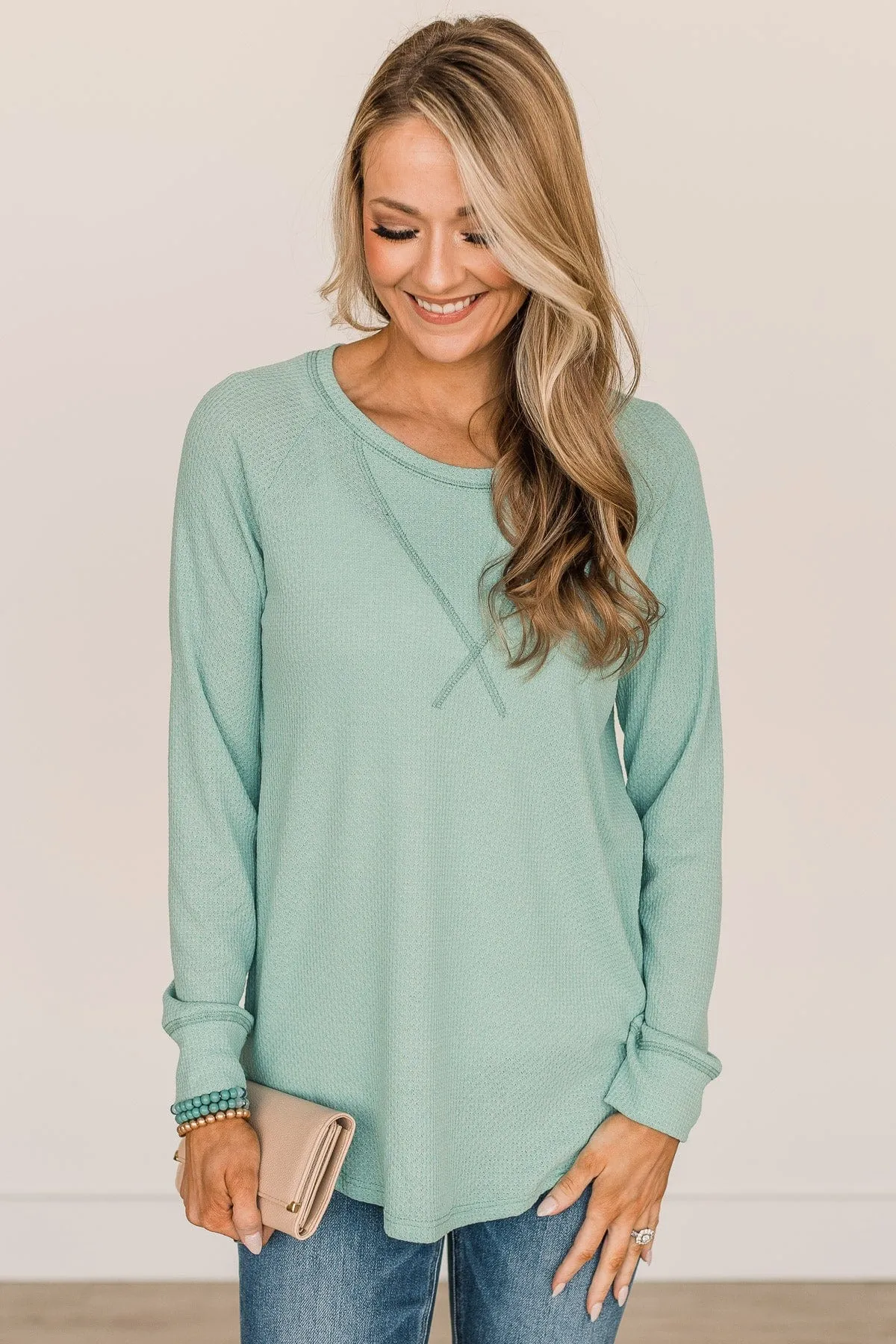 Warmest Love Knit Long Sleeve Top- Mint Blue