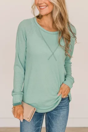 Warmest Love Knit Long Sleeve Top- Mint Blue