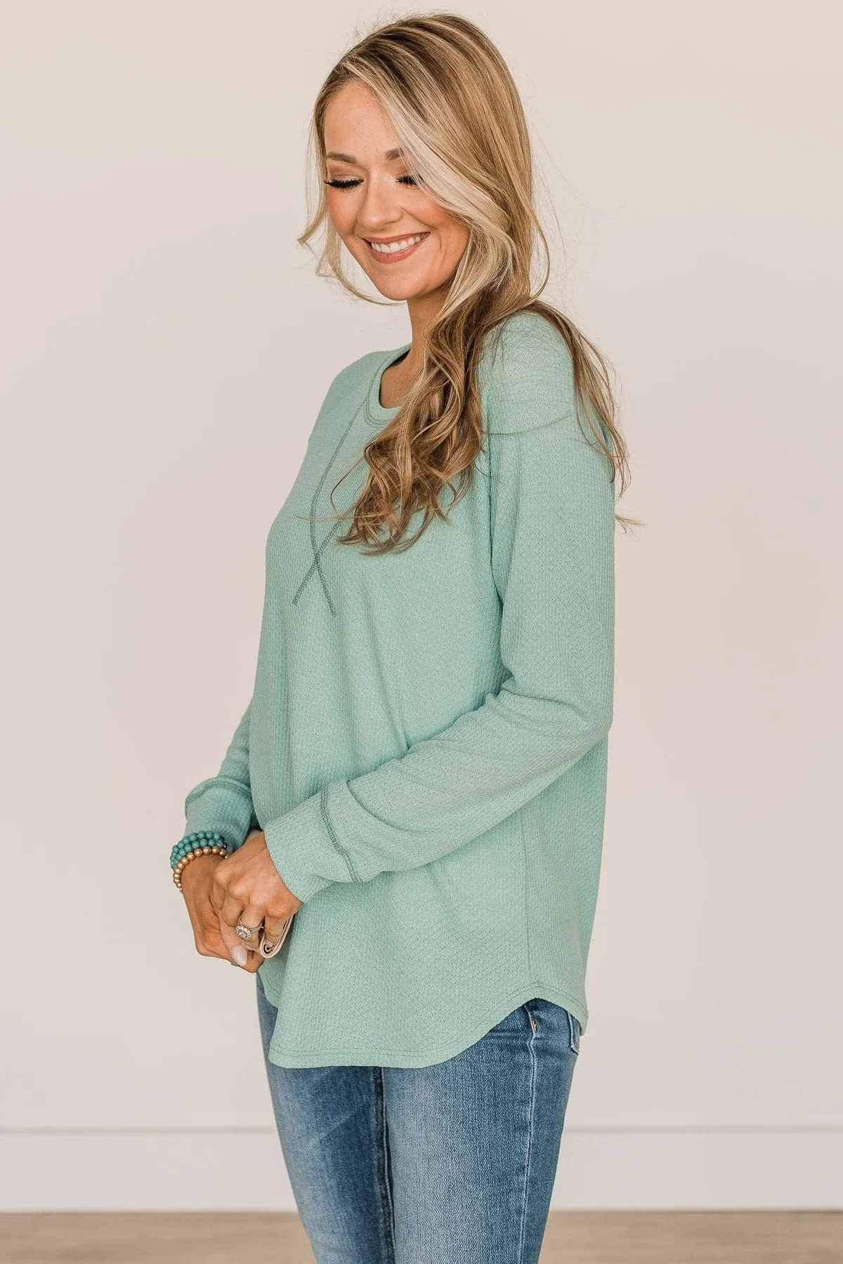 Warmest Love Knit Long Sleeve Top- Mint Blue