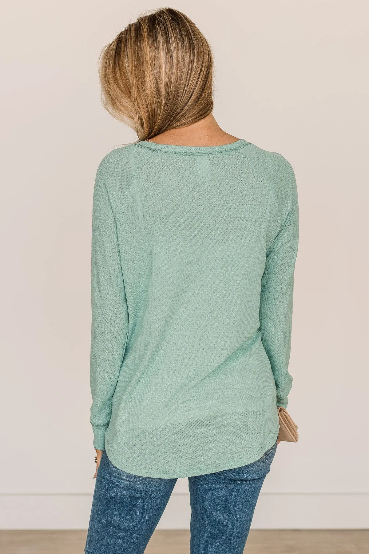 Warmest Love Knit Long Sleeve Top- Mint Blue