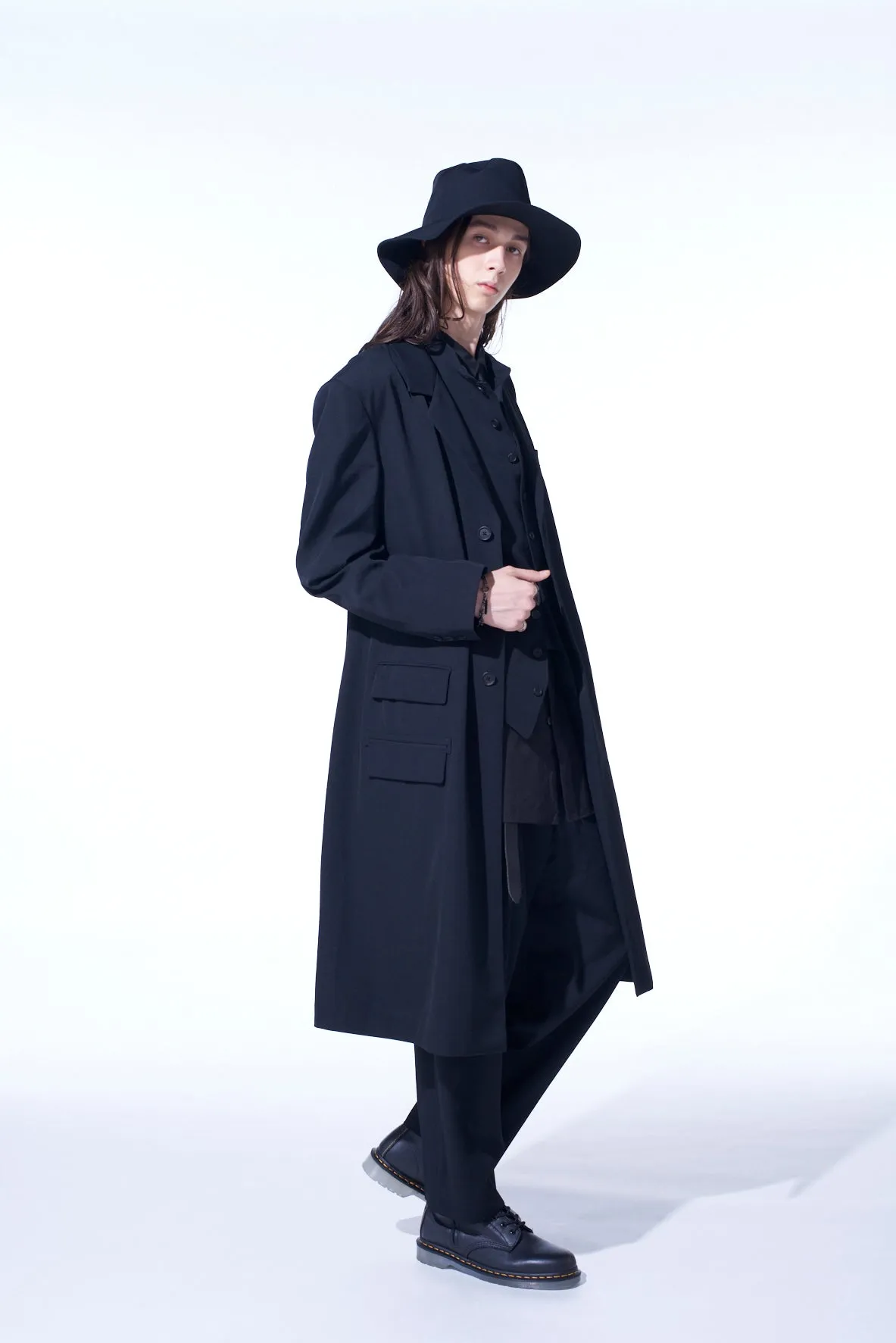 WASHER WOOL GABARDINE SLIM LONG JACKET