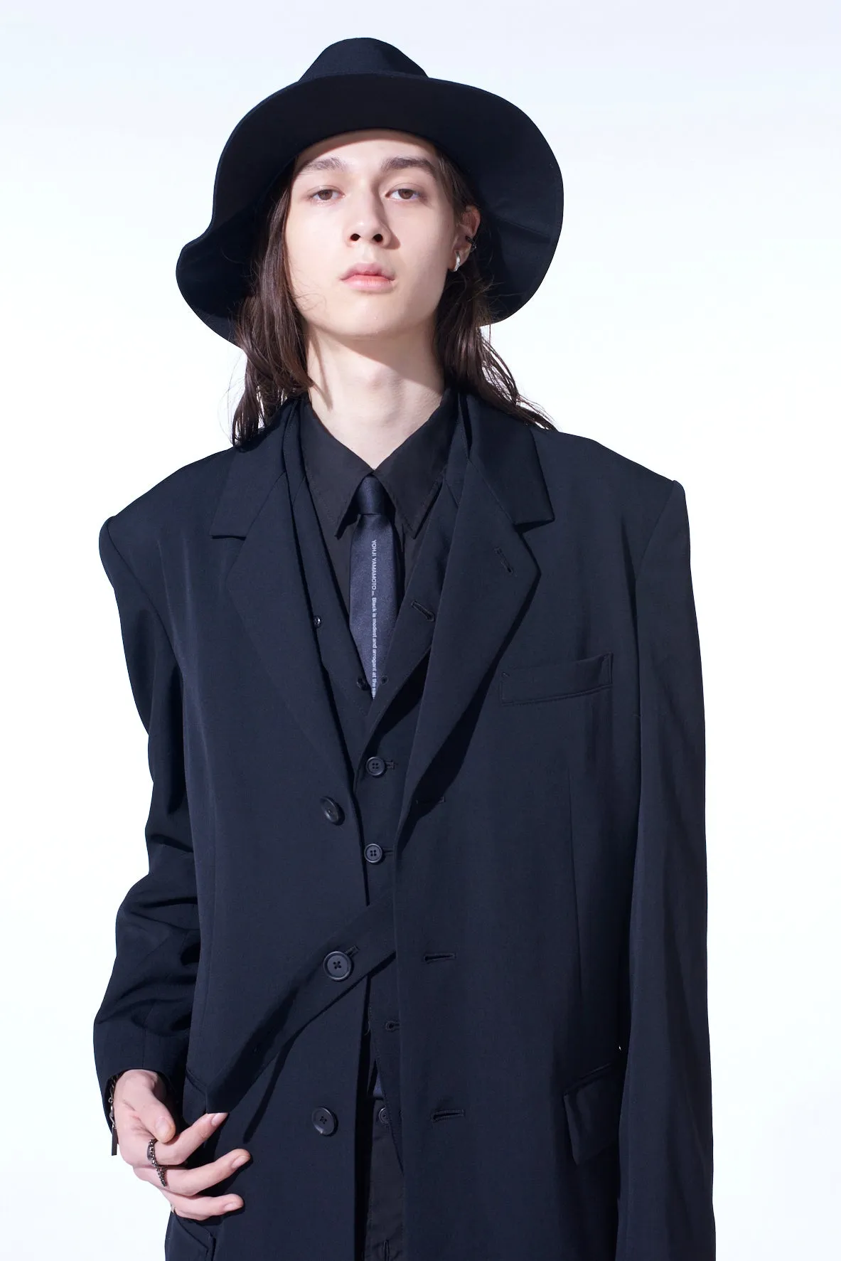 WASHER WOOL GABARDINE SLIM LONG JACKET