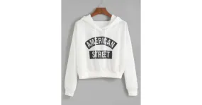 White American Street Print Hooded Hoodie Sweatshirt