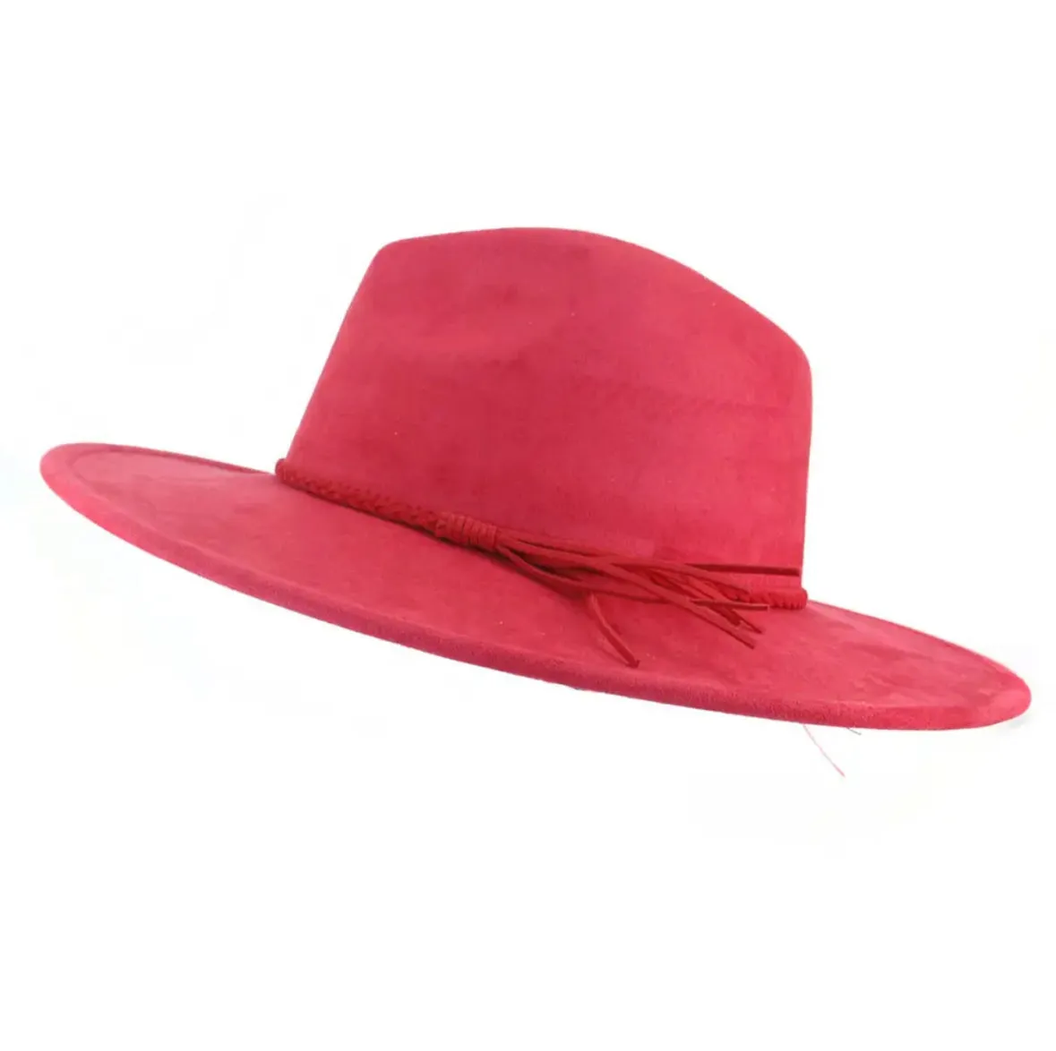 Wide Brim Faux Suede Hat Red