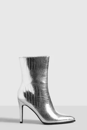 Wide Width Croc Stiletto Calf Boots