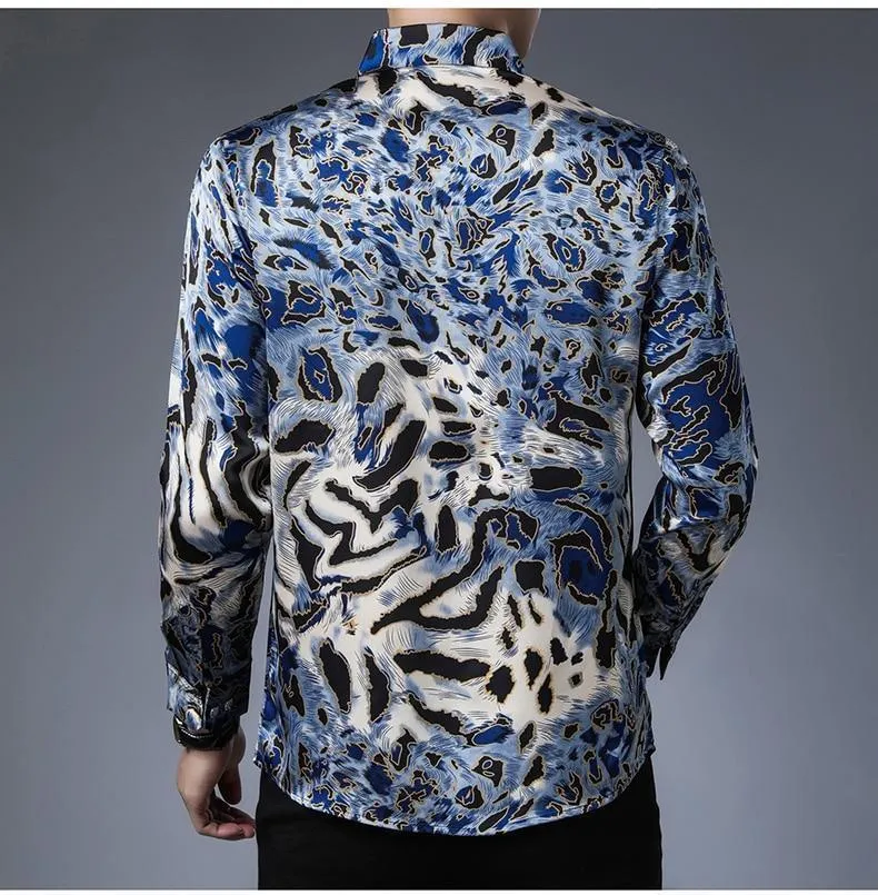 Wild Print Satin Silk Shirt For Men