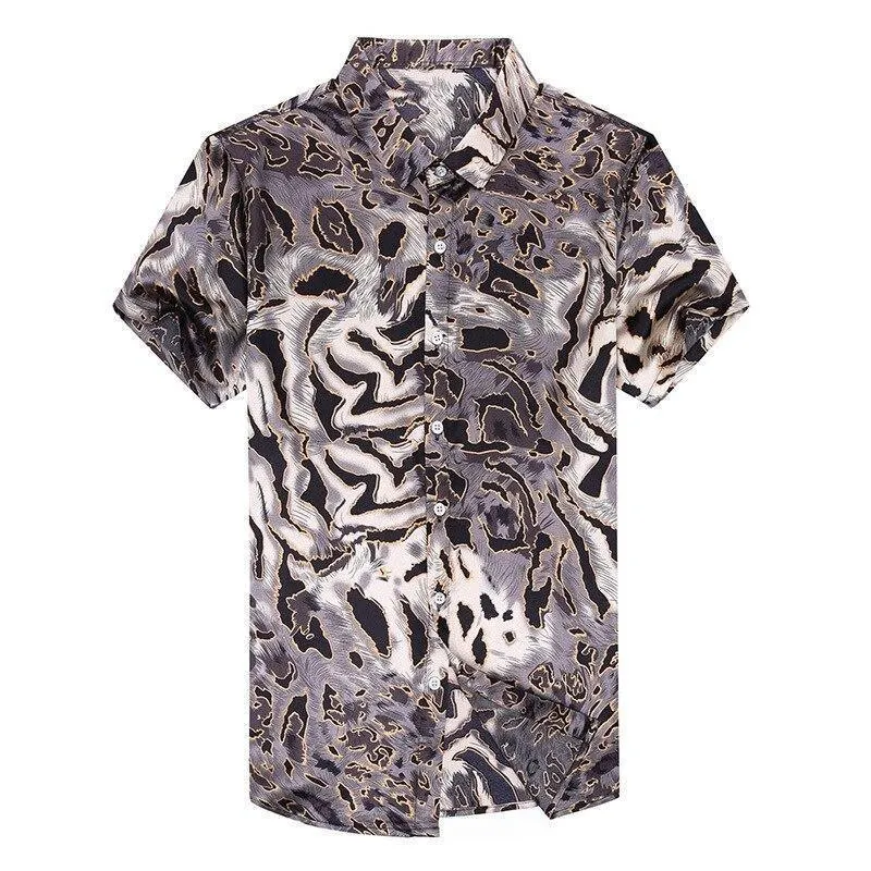 Wild Print Satin Silk Shirt For Men