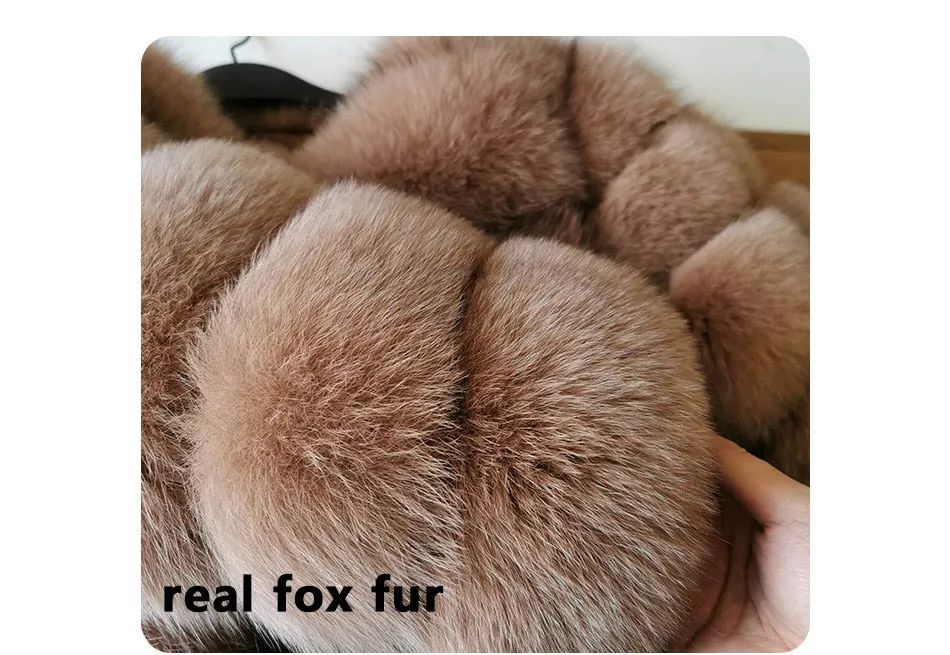 Winter Real Fox Raccoon Fur Long Sleeve Leather Jacket for Women