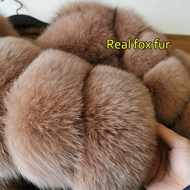 Winter Real Fox Raccoon Fur Long Sleeve Leather Jacket for Women