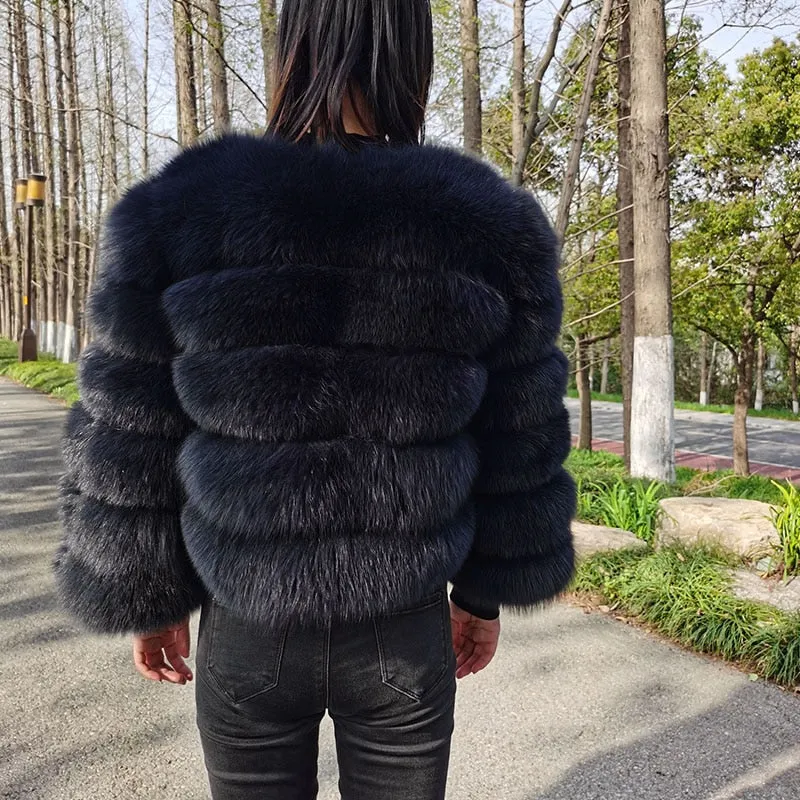 Winter Real Fox Raccoon Fur Long Sleeve Leather Jacket for Women