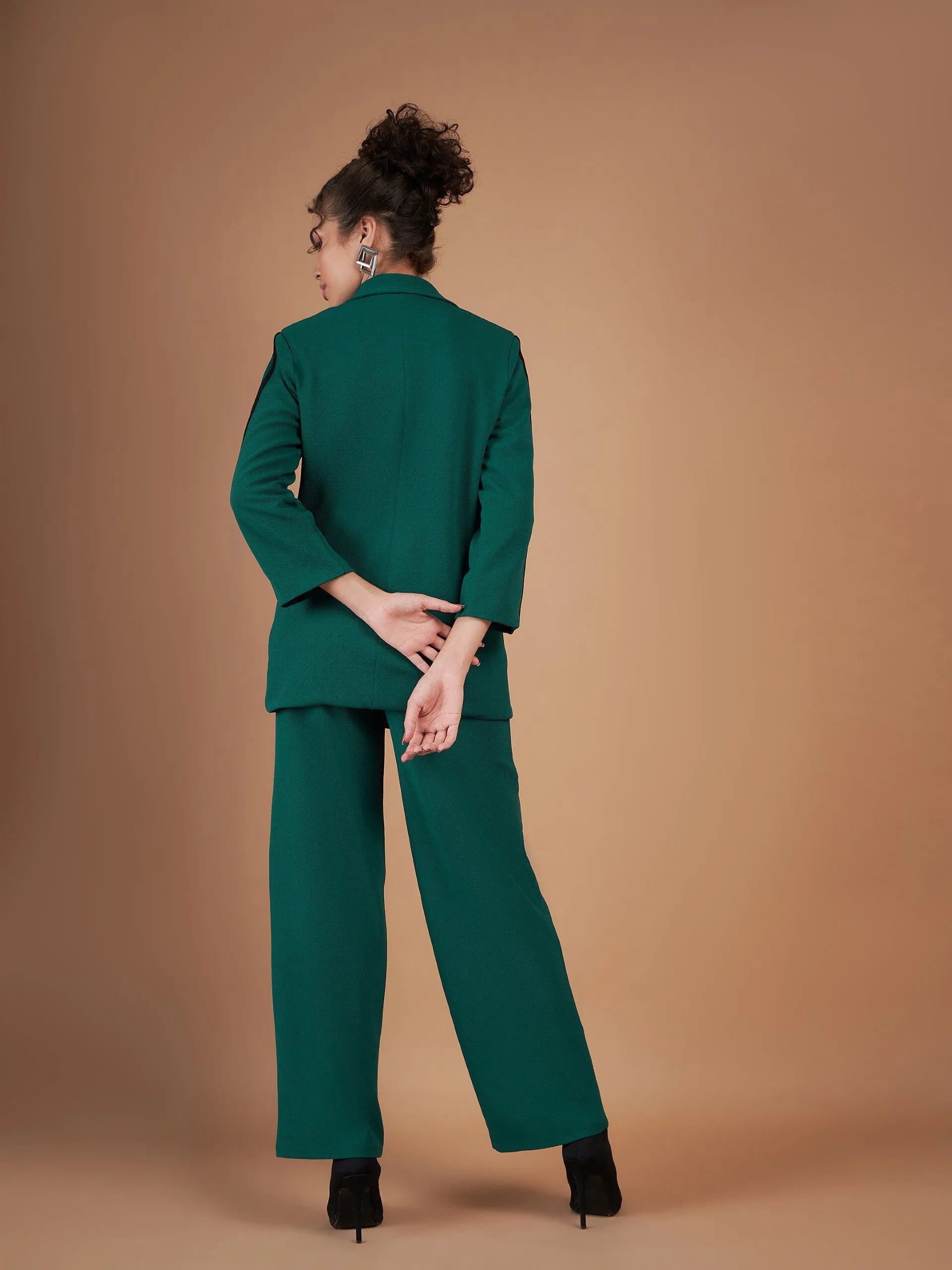 Women Emerald Contrast Tape Blazer With Straight Pants