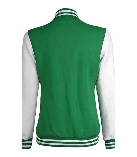 Women's Green and White Varsity Jacket - College Letterman