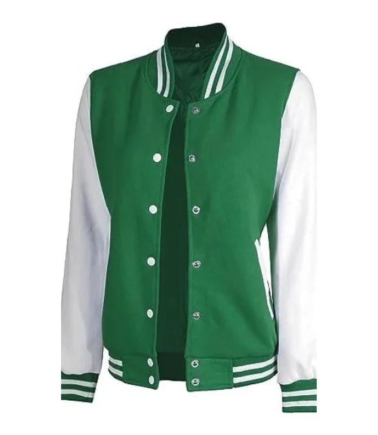 Women's Green and White Varsity Jacket - College Letterman