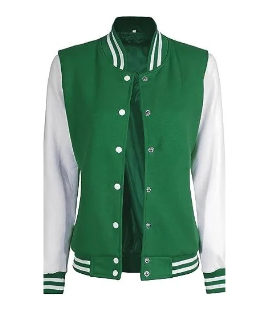 Women's Green and White Varsity Jacket - College Letterman