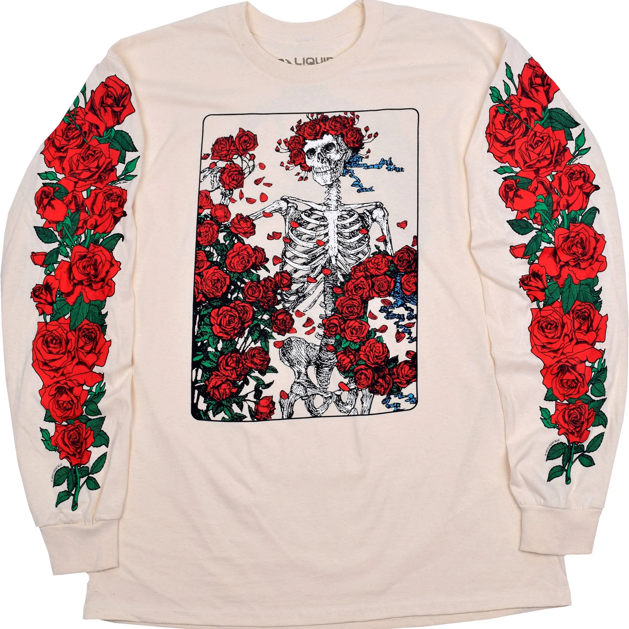 Woodcut Wheel & Roses Long Sleeve T-Shirt