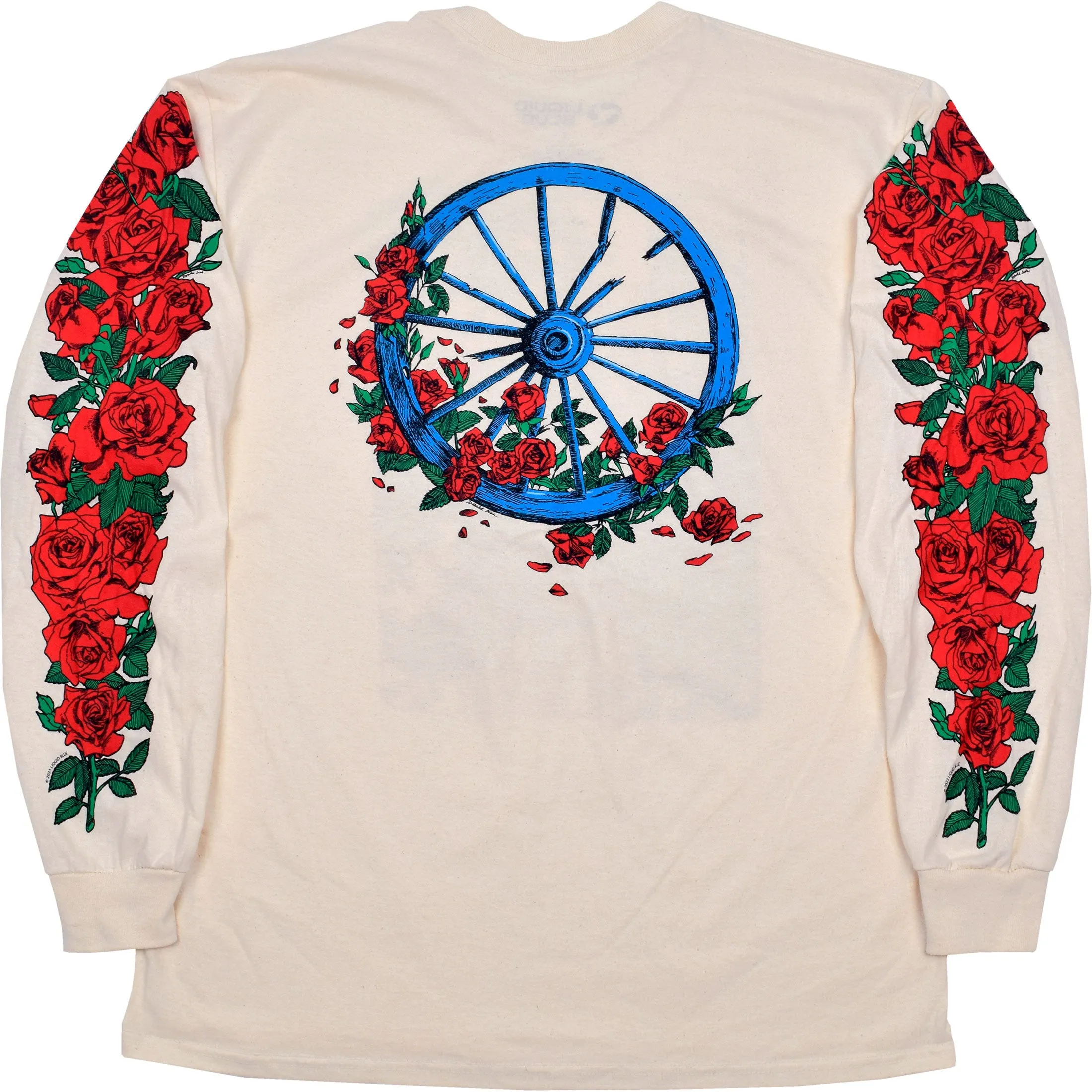 Woodcut Wheel & Roses Long Sleeve T-Shirt