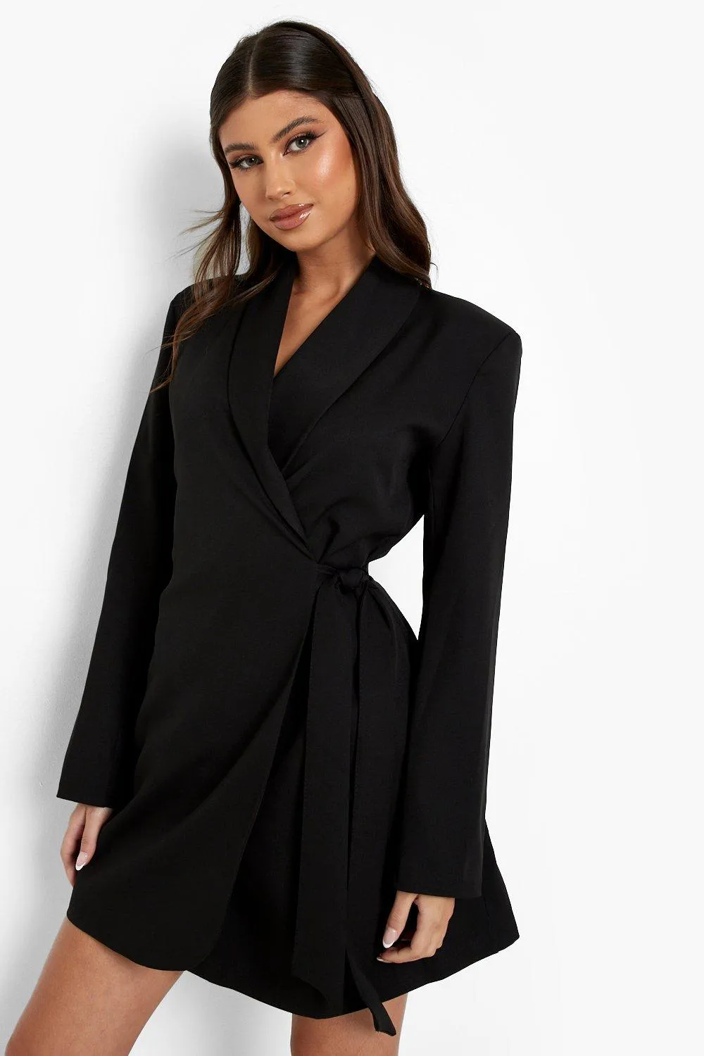 Wrap Front Tie Side Blazer Dress