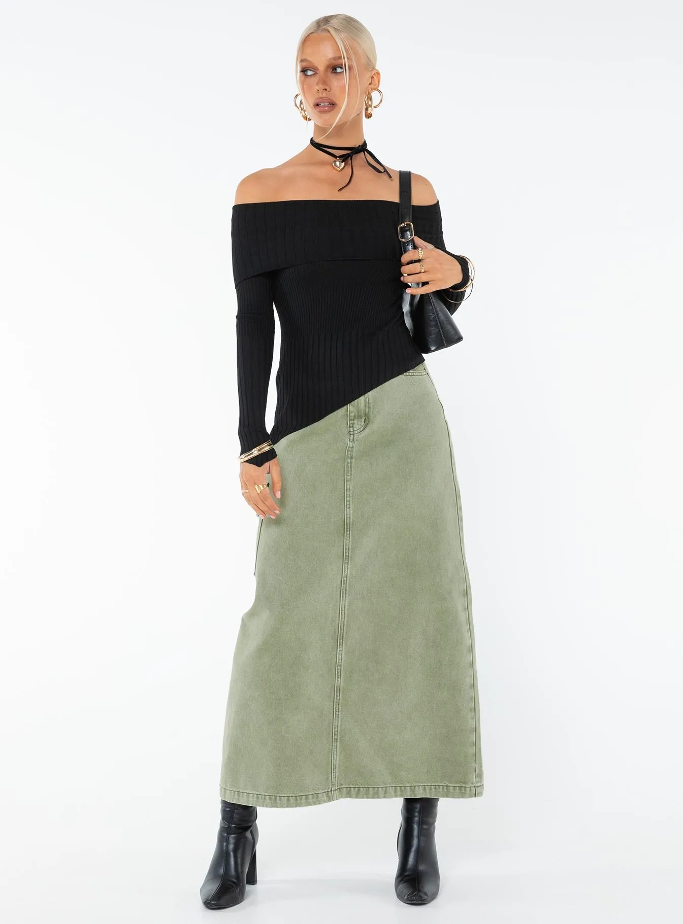 Wyandra Off The Shoulder Knit Jumper Black