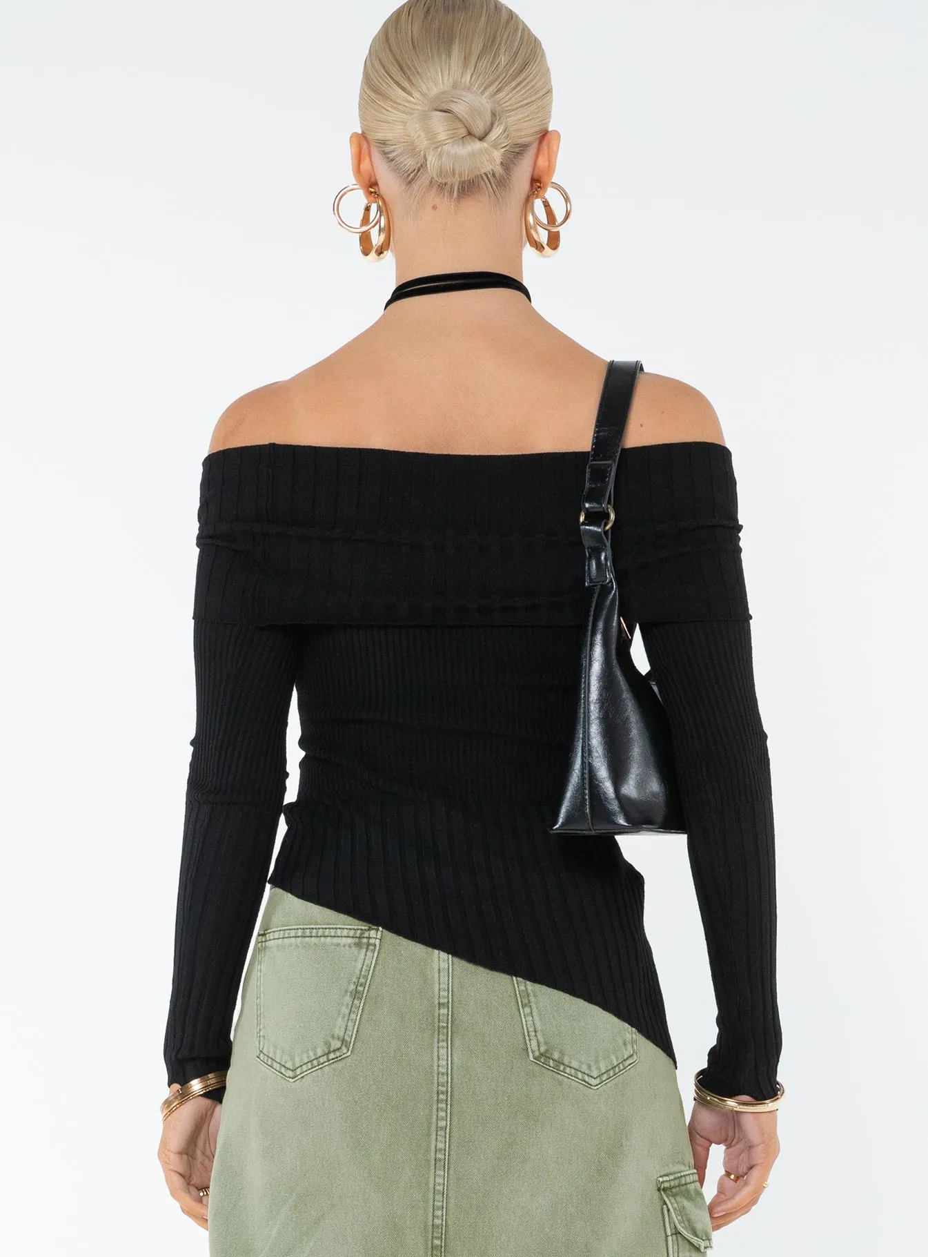 Wyandra Off The Shoulder Knit Jumper Black