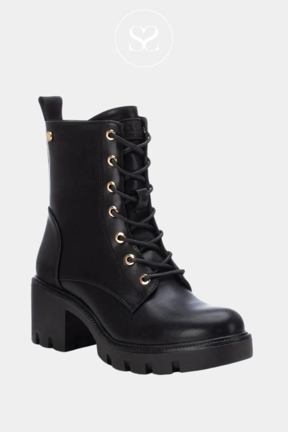 XTI 141840 BLACK PU LEATHER MILITARY BOOTS