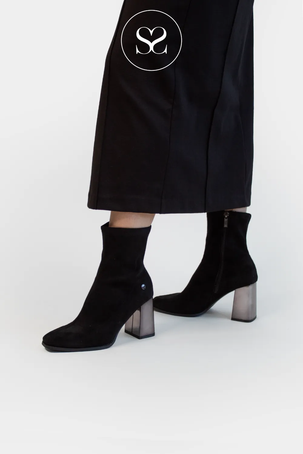 XTI 143112 BLACK FAUX SUEDE HIGH HEEL SOCK BOOTS