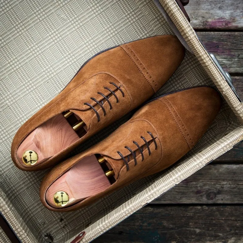 Yanko brogued cap toe balmoral oxford light brown suede