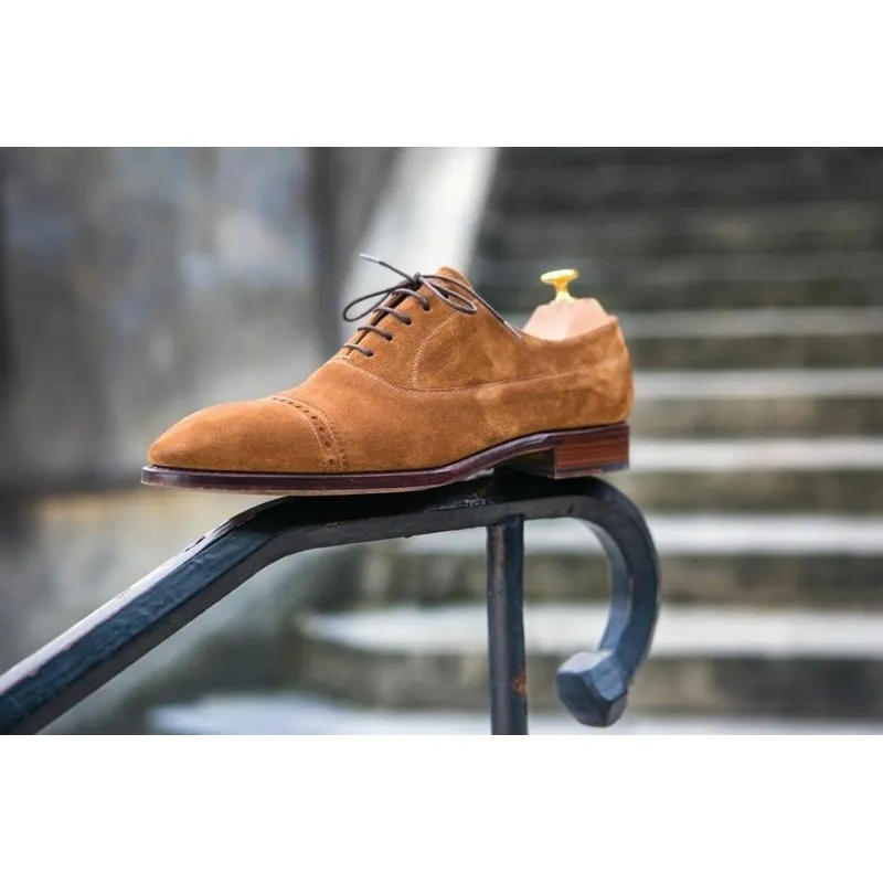 Yanko brogued cap toe balmoral oxford light brown suede