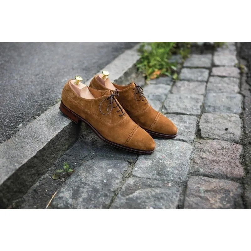 Yanko brogued cap toe balmoral oxford light brown suede