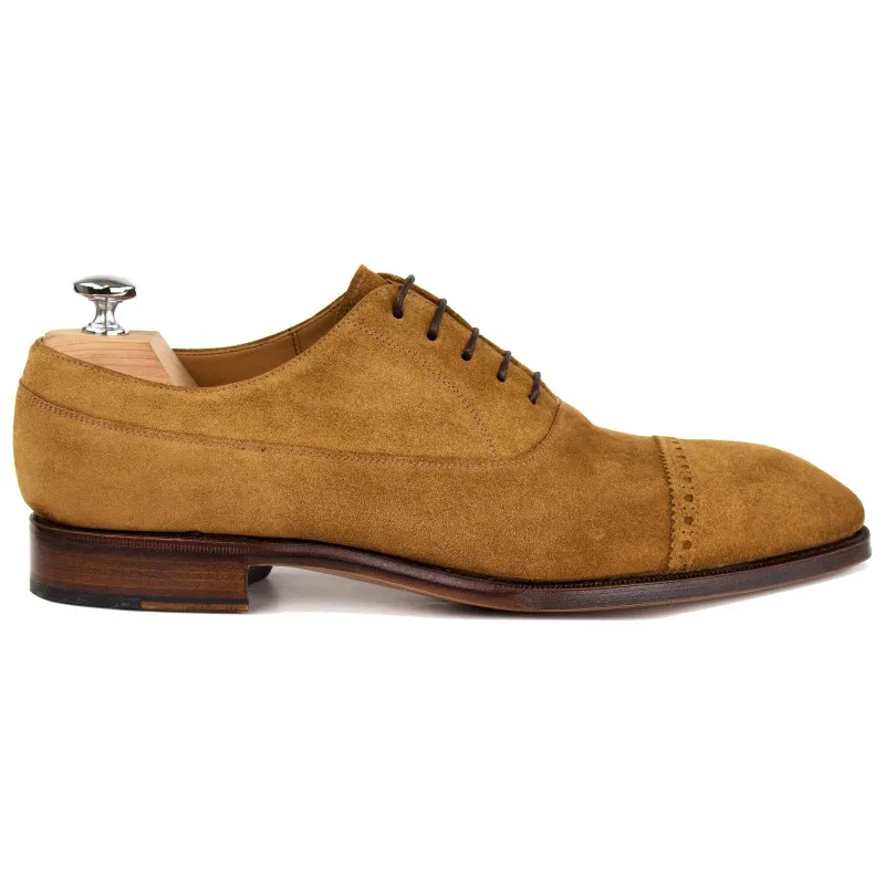 Yanko brogued cap toe balmoral oxford light brown suede