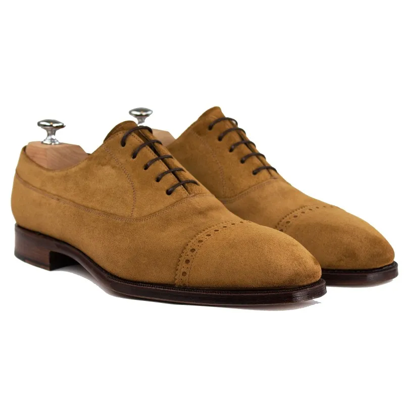 Yanko brogued cap toe balmoral oxford light brown suede