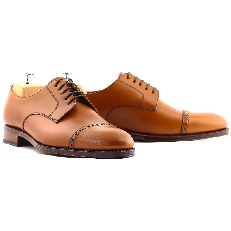 Yanko Brogued cap toe derby light brown