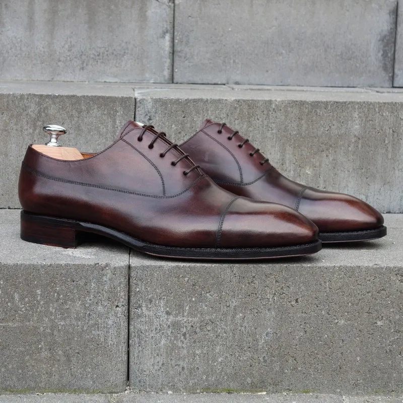 Yanko plain cap toe balmoral oxford brown mix