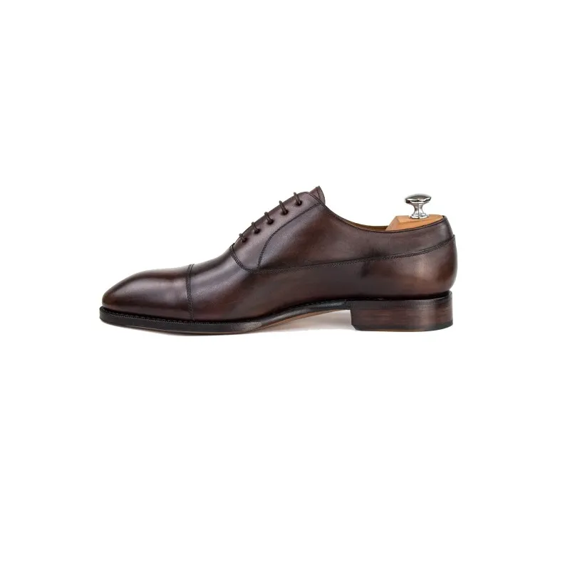 Yanko plain cap toe balmoral oxford brown mix