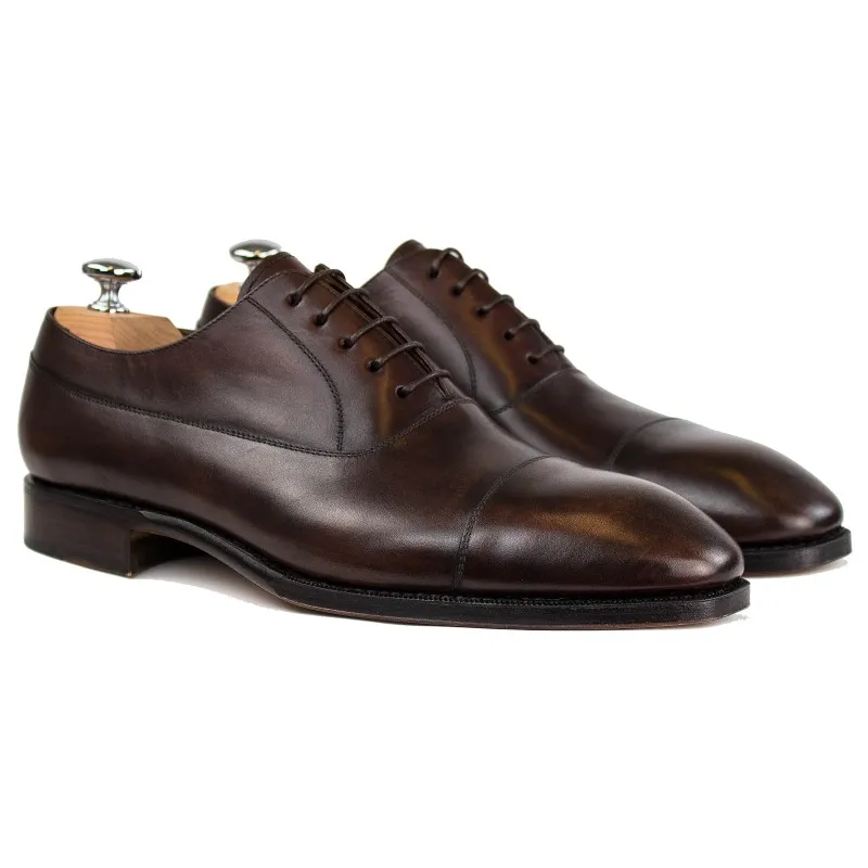 Yanko plain cap toe balmoral oxford brown mix