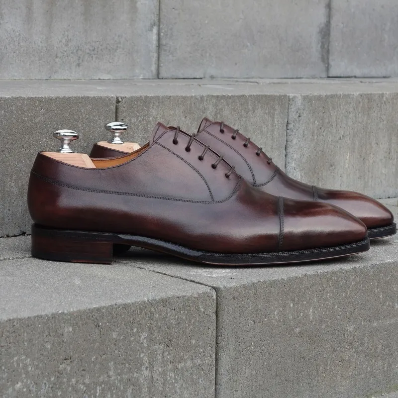 Yanko plain cap toe balmoral oxford brown mix