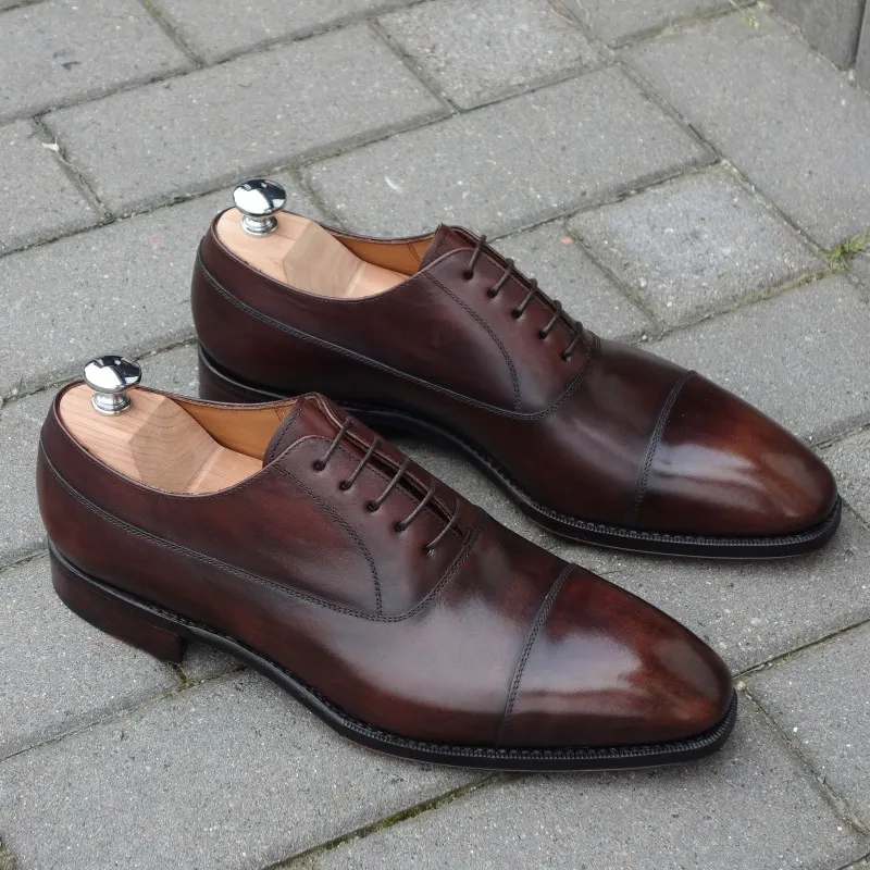 Yanko plain cap toe balmoral oxford brown mix