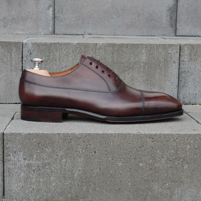 Yanko plain cap toe balmoral oxford brown mix