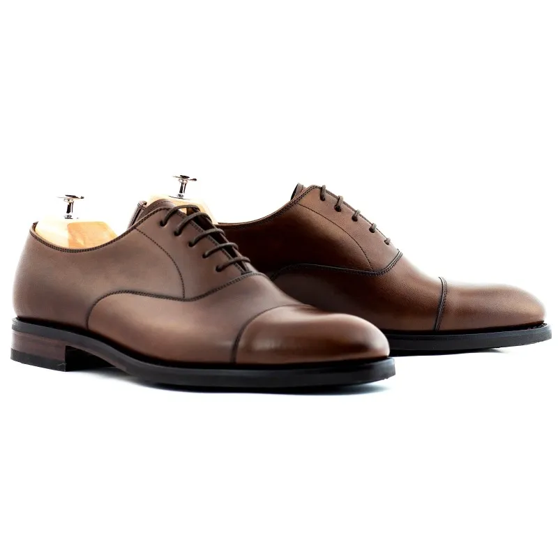 Yanko plain cap toe oxford dark brown, rubber sole