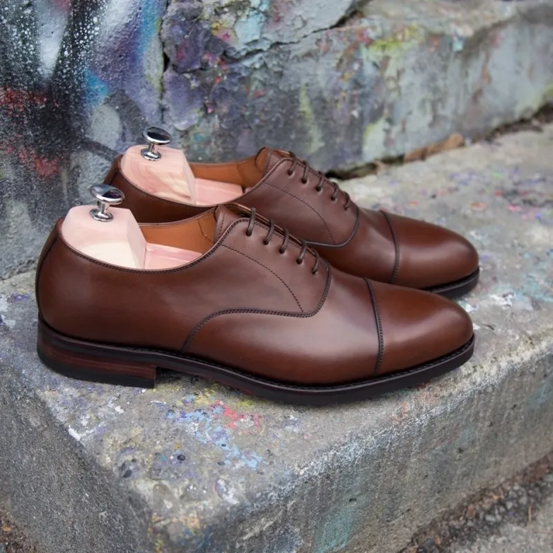 Yanko plain cap toe oxford dark brown, rubber sole