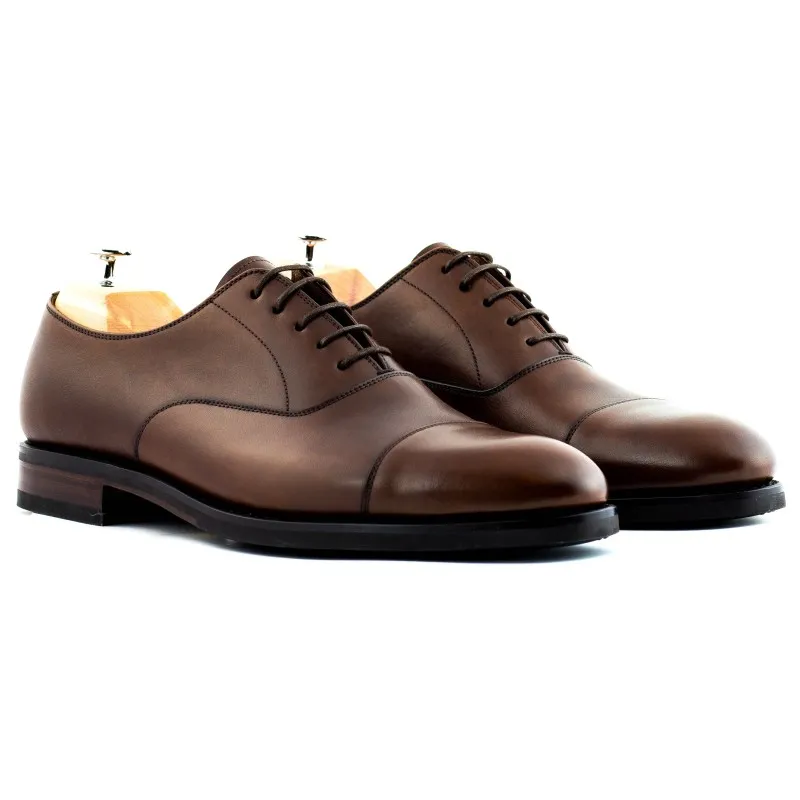 Yanko plain cap toe oxford dark brown, rubber sole