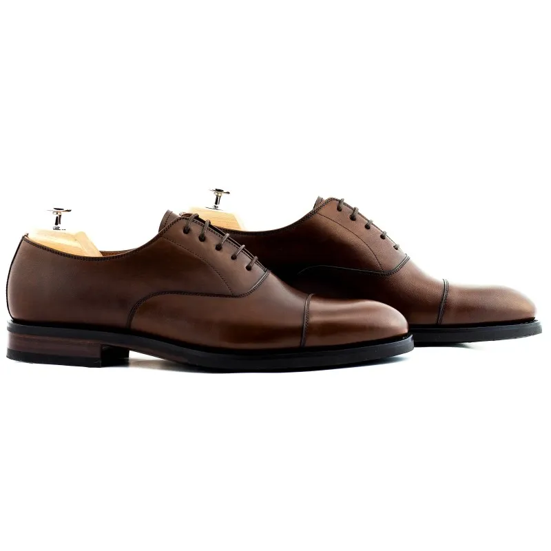 Yanko plain cap toe oxford dark brown, rubber sole