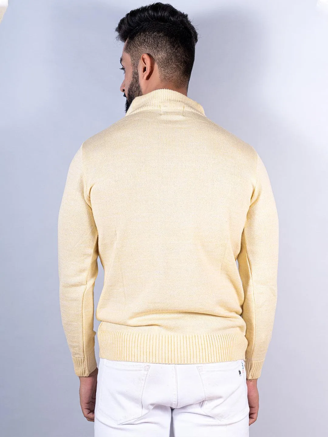 Yellow Color Classic Zipper Men's Sweater