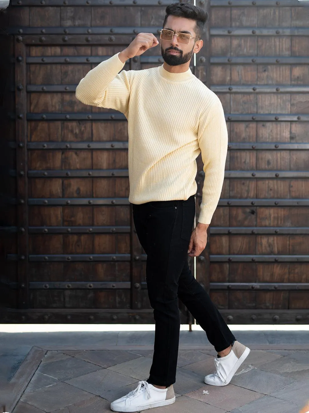 Yellow Color Turtle Neck Men's Sweater