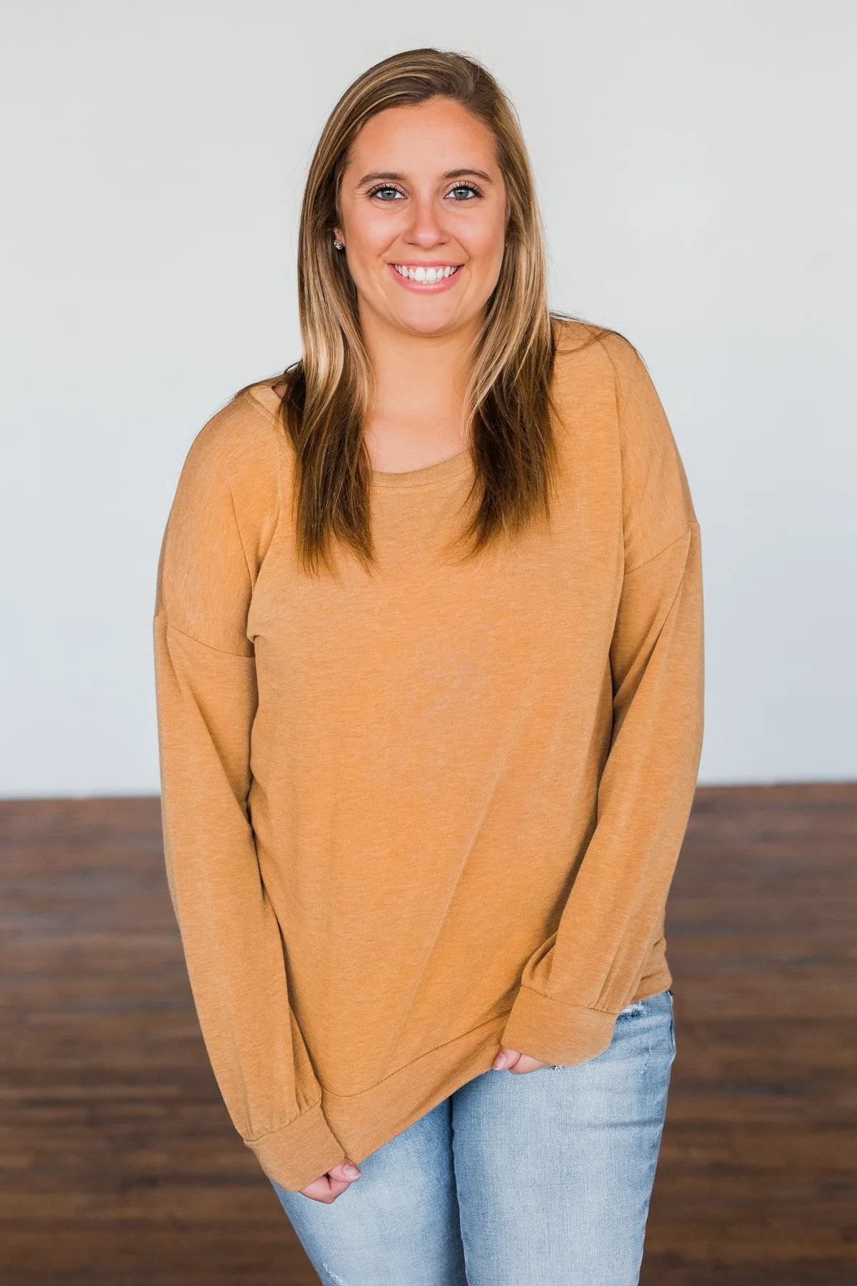 You Make It Easy Pullover Top- Burnt Mustard