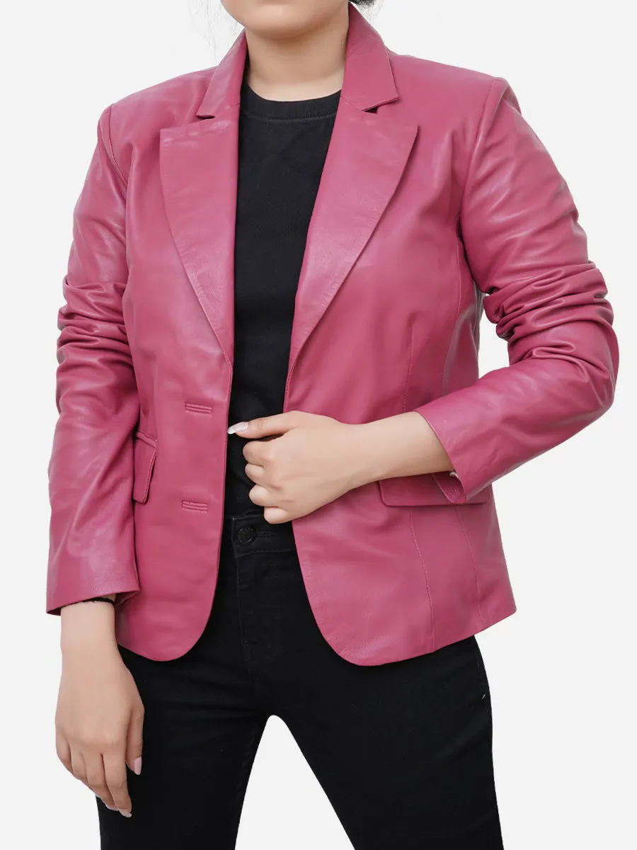 Zoey Casual Leather Barbie Pink Blazer