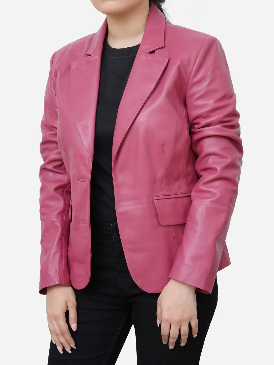 Zoey Casual Leather Barbie Pink Blazer