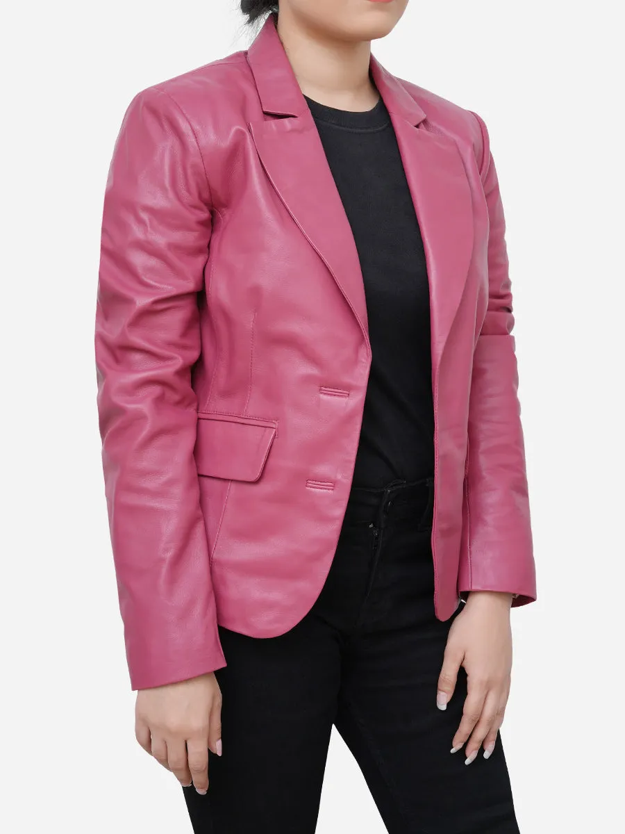 Zoey Casual Leather Barbie Pink Blazer