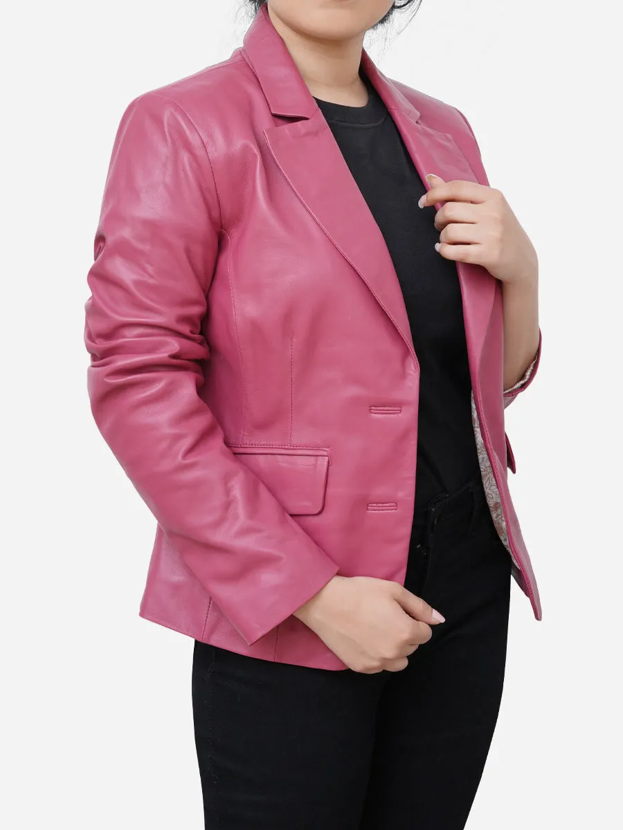 Zoey Casual Leather Barbie Pink Blazer